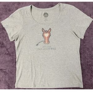 Large Women's Life is Good Horse Love Four Legged Word Gray Crusher Tee